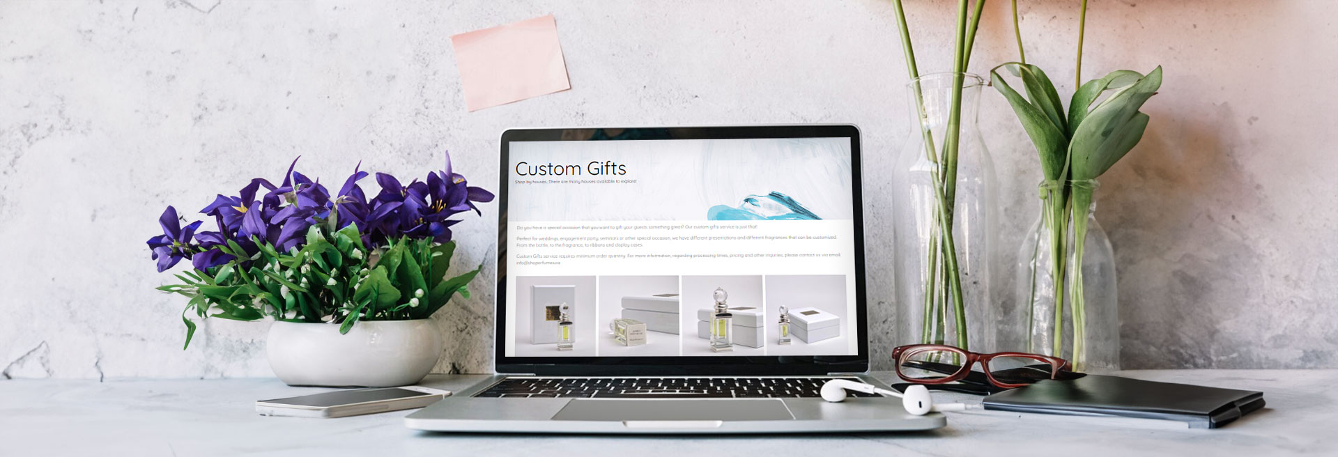 ShoPerfumes website showing list of perfume products in custom gifts category