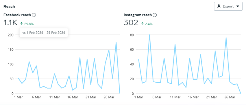 screenshot of Social Media Campaign page view report for Facebook and Instagram of ShoPerfumes